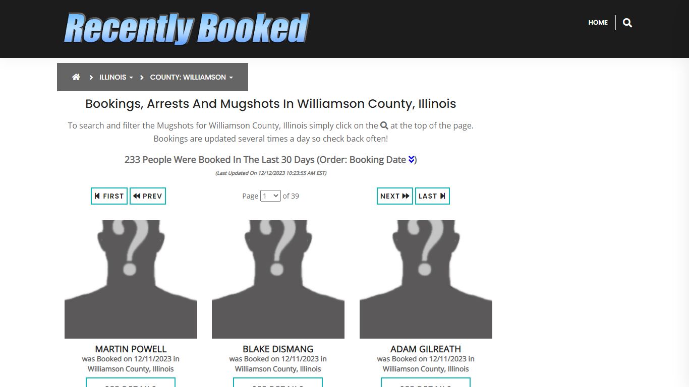 Bookings, Arrests and Mugshots in Williamson County, Illinois